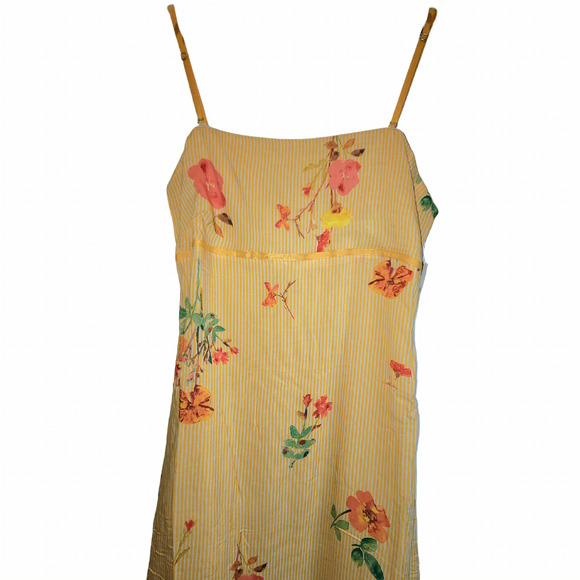Free People Midi Sundress Strappy Sz XL Yellow Floral Rosie Posie Ruffle Lined - Picture 4 of 16